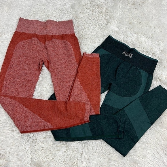 Victoria’s Secret PINK Seamless leggings size S 2 pairs - orange and green - Picture 3 of 11